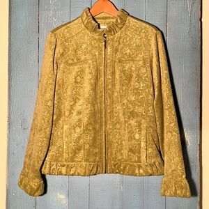Womens Chico's Green (Verdant) Corduroy Bouquet Long Sleeve Zip Jacket Sz 1 NWT